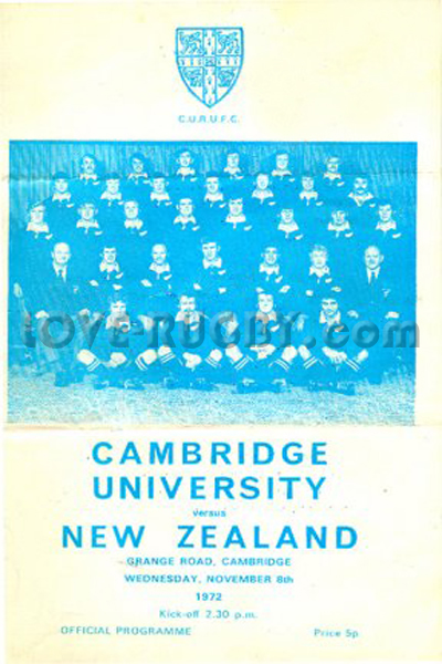 1972 Cambridge University v New Zealand  Rugby Programme